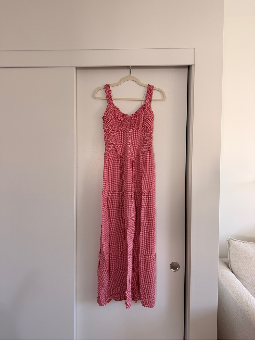 Hollister Smocked Sleeveless Maxi Dress in Red Gingham Small